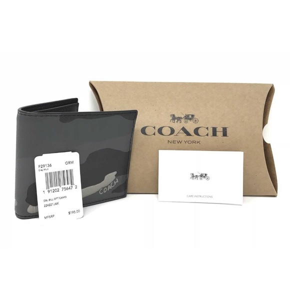 Coach Men’s Double Bill Grey Camo Bifold Wallet - Picture 5 of 5